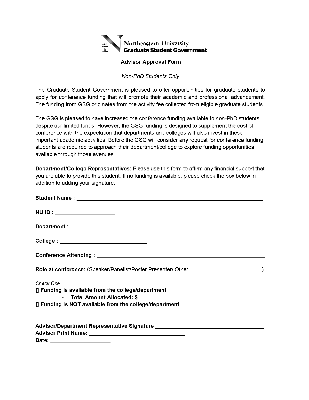 northeastern university academic advisor approval form